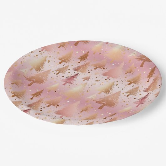 Schattigee roze Rose Gold Trees Feestelijke Patroo Papieren Bordje (Gekanteld)
