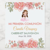 Schattigee Roze Rozen Spaans Eerste Heilige Commun Wijn Etiket (Enkel label)