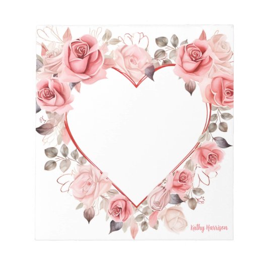 Schattigee Roze Rozen Waterverf voor Valentijnsdag Notitieblok (Voorkant)