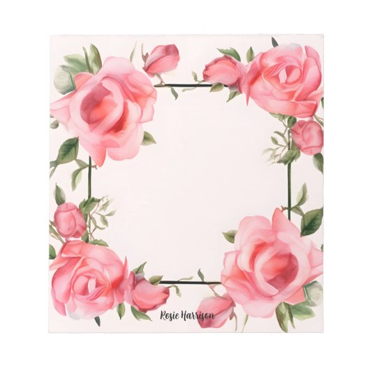 Schattigee Roze Rozen Waterverf voor Valentijnsdag Notitieblok (Voorkant)