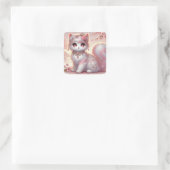 Schattigee Roze Sakura Cherry Blossom Princess Cat Vierkante Sticker (Tas)