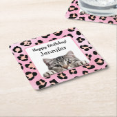 Schattigee Roze Schattige Kat Verjaardag Papier On Kartonnen Onderzetters (Schuin)
