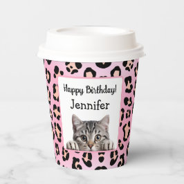 Schattigee Roze Schattige Kat Verjaardag Papieren  Papieren Bekers