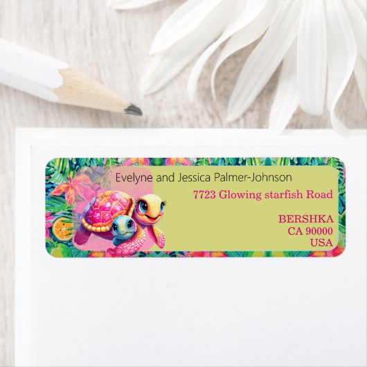 Schattigee roze schildpad moeder en kind exotische etiket (Insitu)