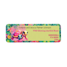 Schattigee roze schildpad moeder en kind exotische etiket