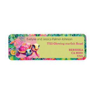 Schattigee roze schildpad moeder en kind exotische etiket