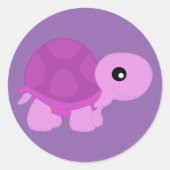 Schattigee roze schildpad ronde sticker (Voorkant)