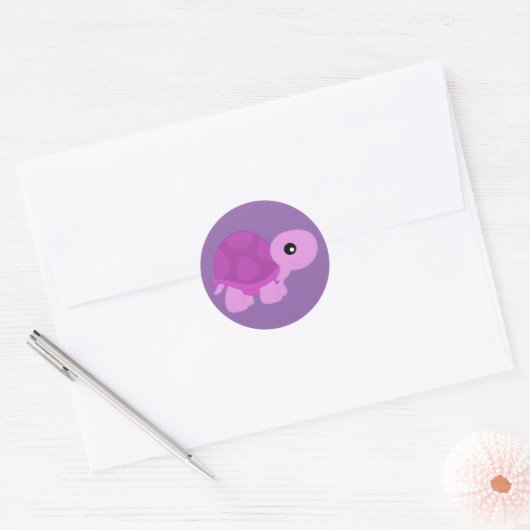 Schattigee roze schildpad ronde sticker (Envelop)
