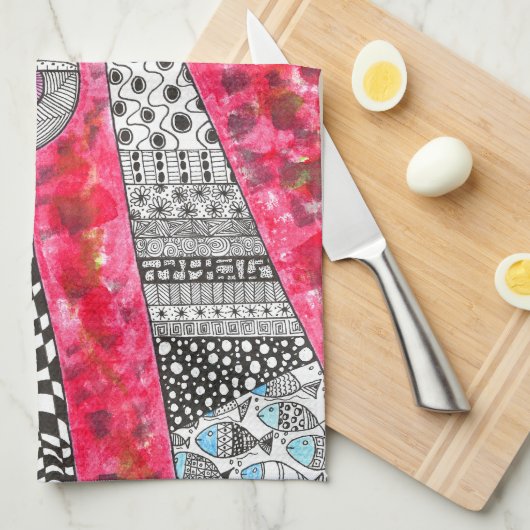 Schattigee Roze Siamese Kat Illustratie Keuken Han Theedoek (Quarter Fold)