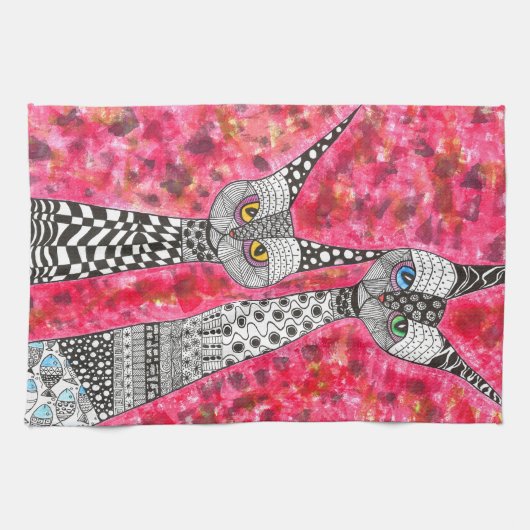 Schattigee Roze Siamese Kat Illustratie Keuken Han Theedoek (Horizontaal)