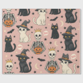 Schattigee Roze Skeleton Princess & Halloween Katt Cadeaupapier (Vlak)