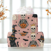 Schattigee Roze Skeleton Princess & Halloween Katt Cadeaupapier