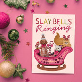 Schattigee Roze Slay Bells Ringing Dog Diva Christ Feestdagen Kaart
