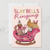 Schattigee Roze Slay Bells Ringing Dog Diva Christ Feestdagenkaart (Voorkant)