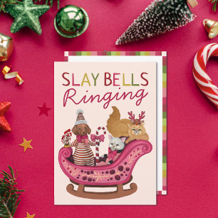 Schattigee Roze Slay Bells Ringing Dog Diva Christ Feestdagenkaart