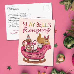 Schattigee Roze Slay Bells Ringing Dog Diva Christ Feestdagenkaart