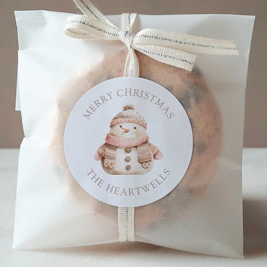 Schattigee Roze Sneeuwman Gepersonaliseerd Vrolijk Ronde Sticker