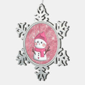 Schattigee roze sneeuwman gepersonaliseerde naam tin sneeuwvlok ornament (Rechts)