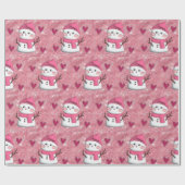 Schattigee Roze Sneeuwman harten Gepersonaliseerde Cadeaupapier (Vlak)