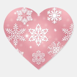 Schattigee roze sneeuwvlokken hart sticker