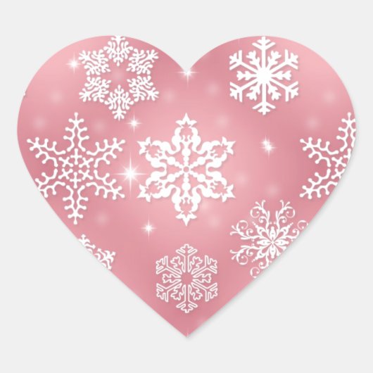 Schattigee roze sneeuwvlokken hart sticker (Voorkant)