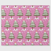 Schattigee Roze & Snowy Trees Woodland Kerstvakant Cadeaupapier (Vlak)