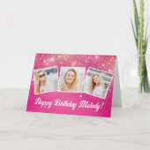 Schattigee Roze Sparkle Fotocollage Aangepaste Ver Kaart (Voorkant)