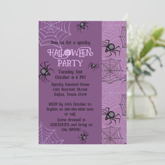 Schattigee Roze Spider Halloween Feestuitnodiging Kaart (Staand voorkant)