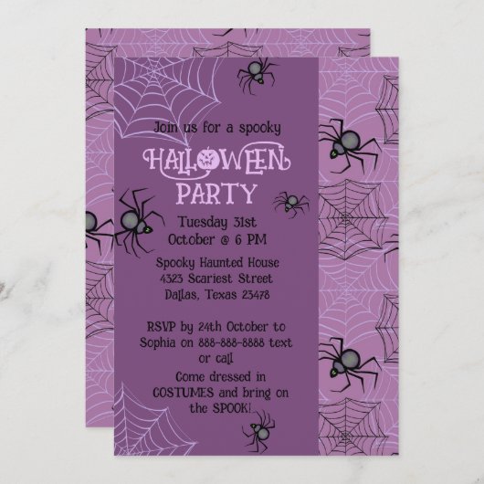 Schattigee Roze Spider Halloween Feestuitnodiging Kaart (Voorkant / Achterkant)