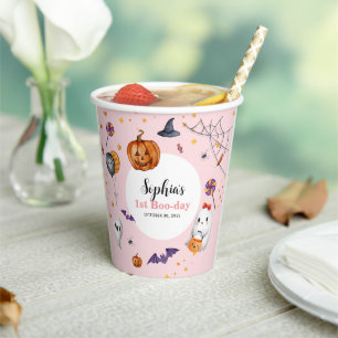 Schattigee Roze Spooky Halloween Kids Verjaardag Papieren Bekers