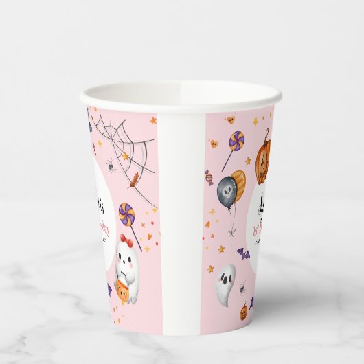 Schattigee Roze Spooky Halloween Kids Verjaardag Papieren Bekers (Links)