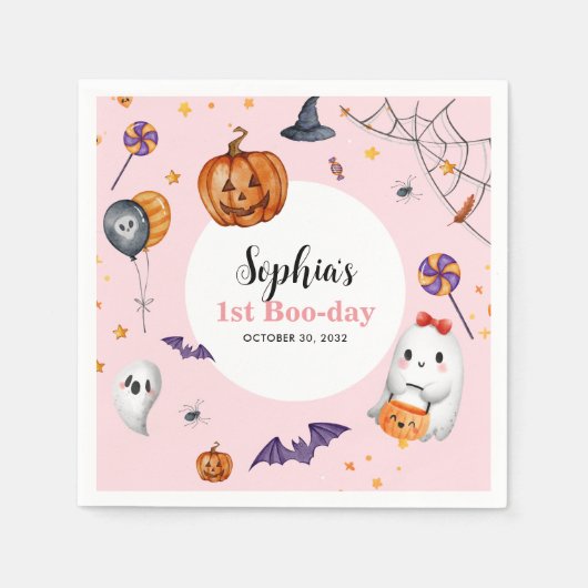 Schattigee Roze Spooky Halloween Kids Verjaardag Servet (Voorkant)
