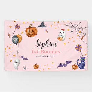 Schattigee Roze Spooky Halloween Kids Verjaardag Spandoek