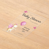 Schattigee Roze Sprookjesachtige Dragon Girl Baby  Acryl Uitnodigingen (Laagn)