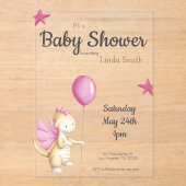 Schattigee Roze Sprookjesachtige Dragon Girl Baby  Acryl Uitnodigingen (Voorkant)