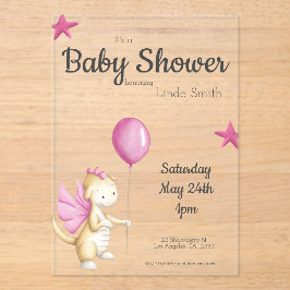 Schattigee Roze Sprookjesachtige Dragon Girl Baby Acryl Uitnodigingen