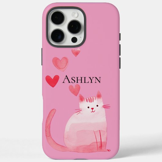 Schattigee Roze Strepen Kat met hartjes Case-Mate iPhone Case (Achterkant)