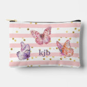 Schattigee Roze Strepen Stippen Vlinders Monogram Etui (Voorkant)