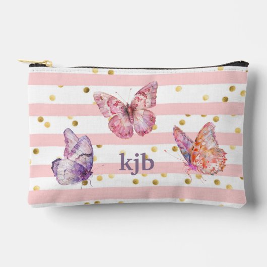 Schattigee Roze Strepen Stippen Vlinders Monogram  Etui (Voorkant)