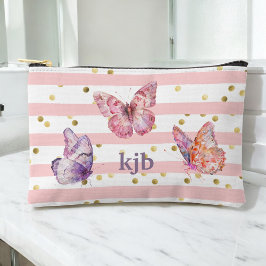 Schattigee Roze Strepen Stippen Vlinders Monogram Etui