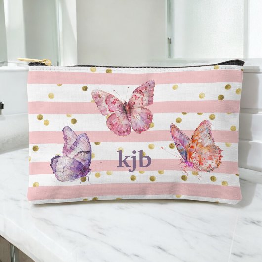 Schattigee Roze Strepen Stippen Vlinders Monogram Etui