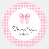 Schattigee Roze strik Dank u Baby shower Ronde Sticker (Voorkant)