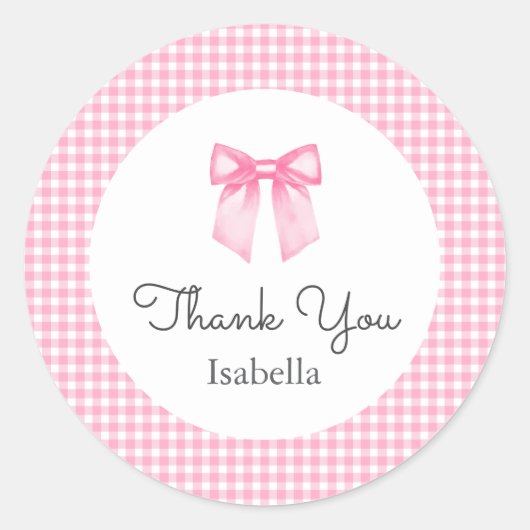 Schattigee Roze strik Dank u Baby shower Ronde Sticker (Voorkant)