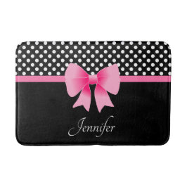 Schattigee roze strik zwart en witte stippen badmat