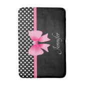 Schattigee roze strik zwart en witte stippen badmat (Voorkant Verticaal)