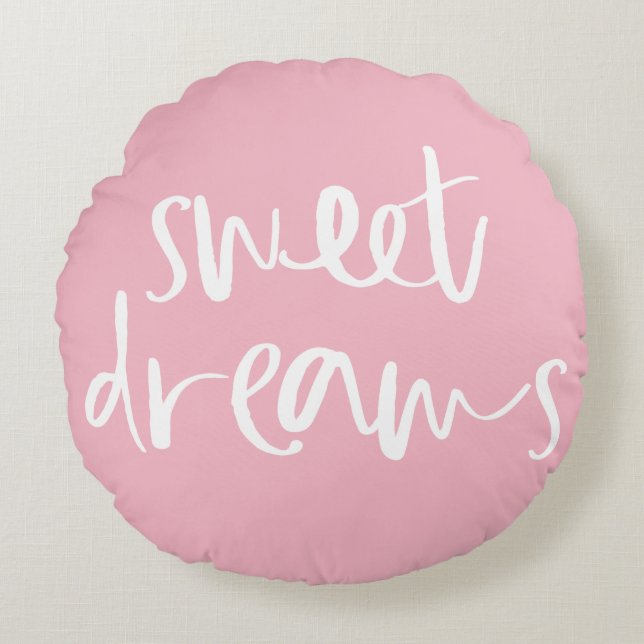 Schattigee roze Sweet Dreams Hand belettering rond Kussen (Voorkant)