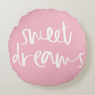 Schattigee roze Sweet Dreams Hand belettering rond Rond Kussen