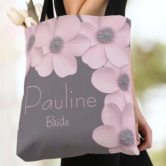 Schattigee roze-taupe poppies bruiden tote bag