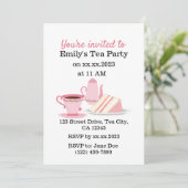 Schattigee Roze Tea Party Uitnodiging (Staand voorkant)