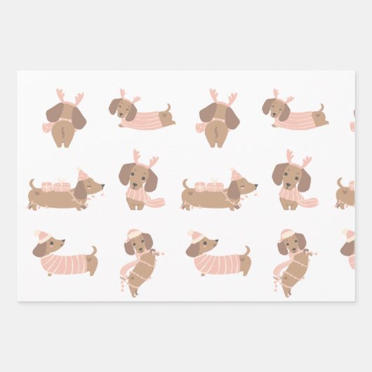 Schattigee Roze Teckel Kerst Wrapping papier Inpakpapier Vel (Voorkant 2)